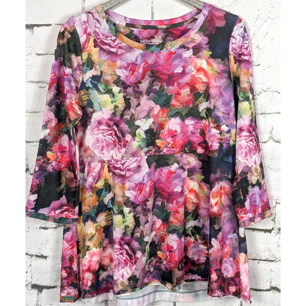 SOFT SURROUNDINGS Elysian Garden Sublimation Knit Tunic Top Colorful Soft Medium